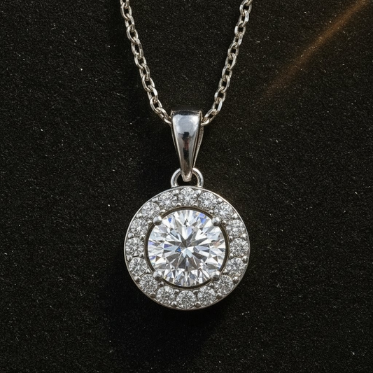 moissanite diamond halo pendant necklace 