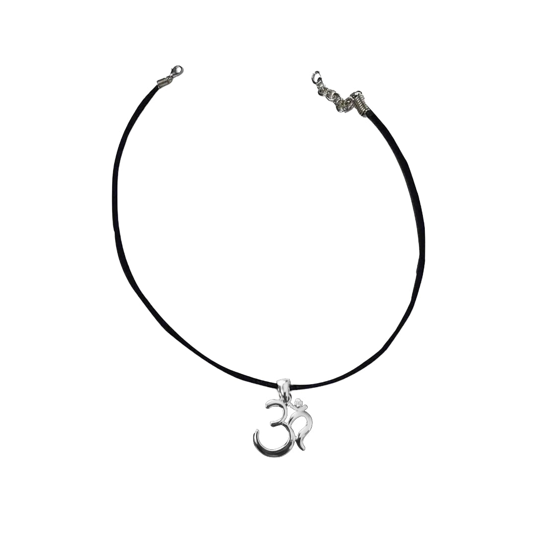 om silver necklace black thread