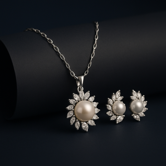 pearl Marquise necklace earrings set