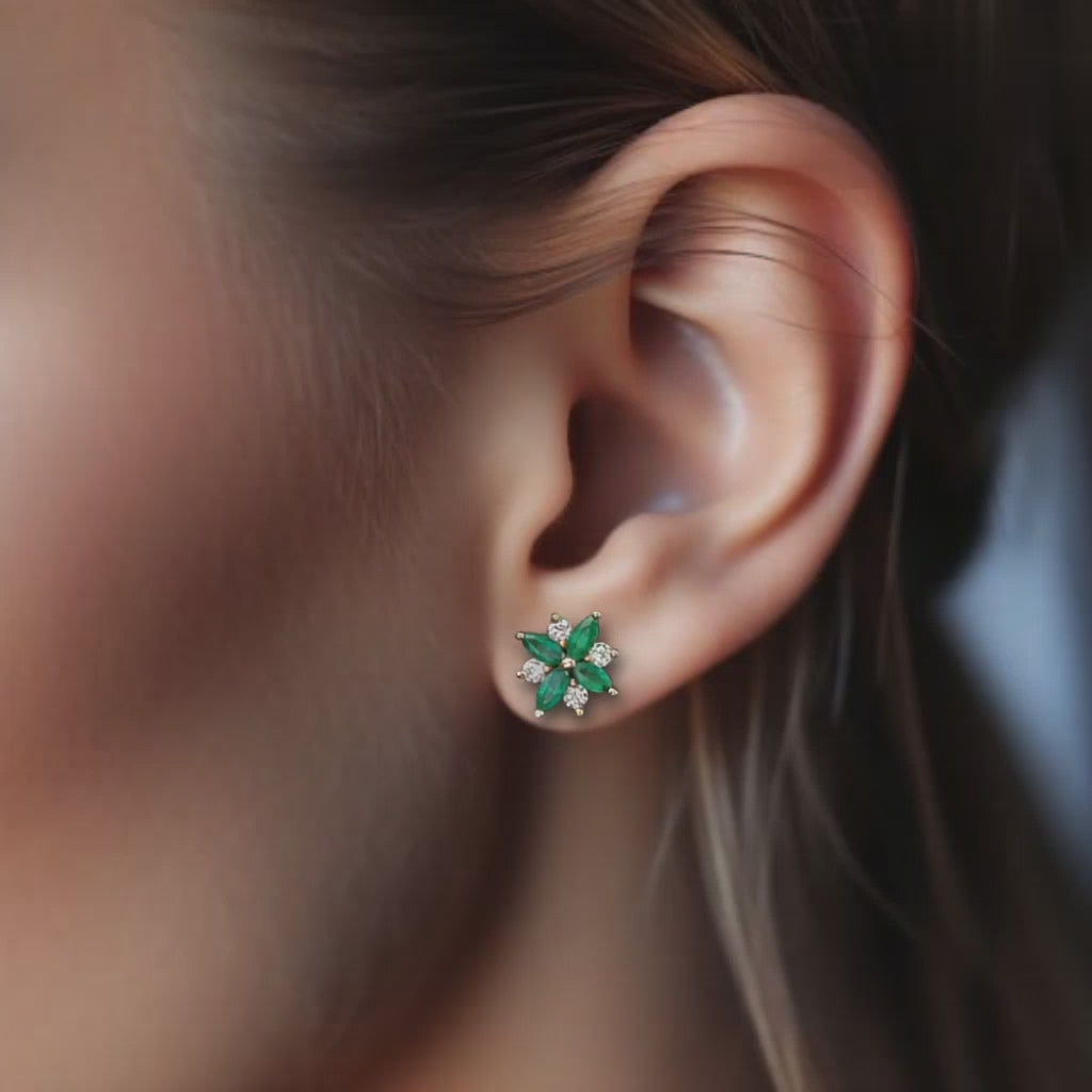 Emarald green floral moissanite diamond earrings 