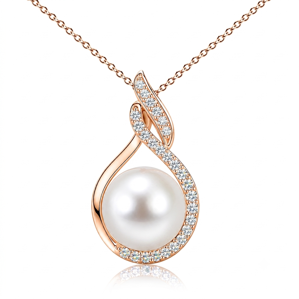 Aura Pearl & Moissanite Necklace Set in Rose Gold | Zariya
