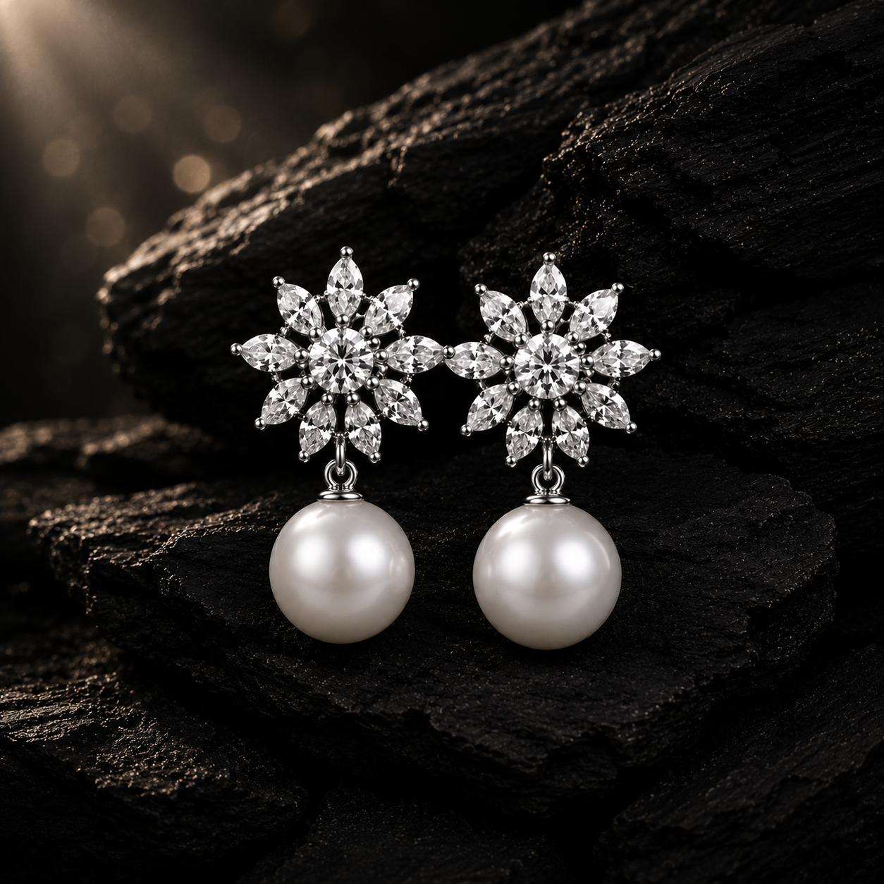 Pearl Moissanite Diamond 925 Sterling Silver Statement Stud Earrings | Zariya Jewellery