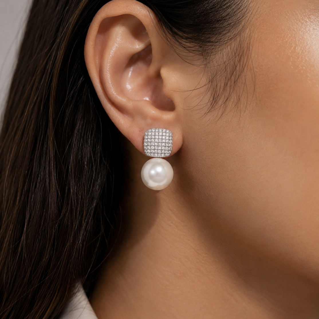 Pearl & Moissanite Diamond 925 Sterling Silver Statement Stud Earrings | Zariya Jewellery
