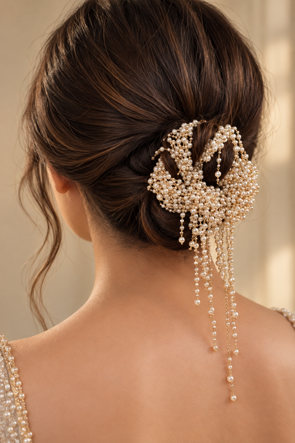 Pearl Chain Hair Comb with Gold Chains – Luxury Bridal Hair Accessory | Zariya Jewellery