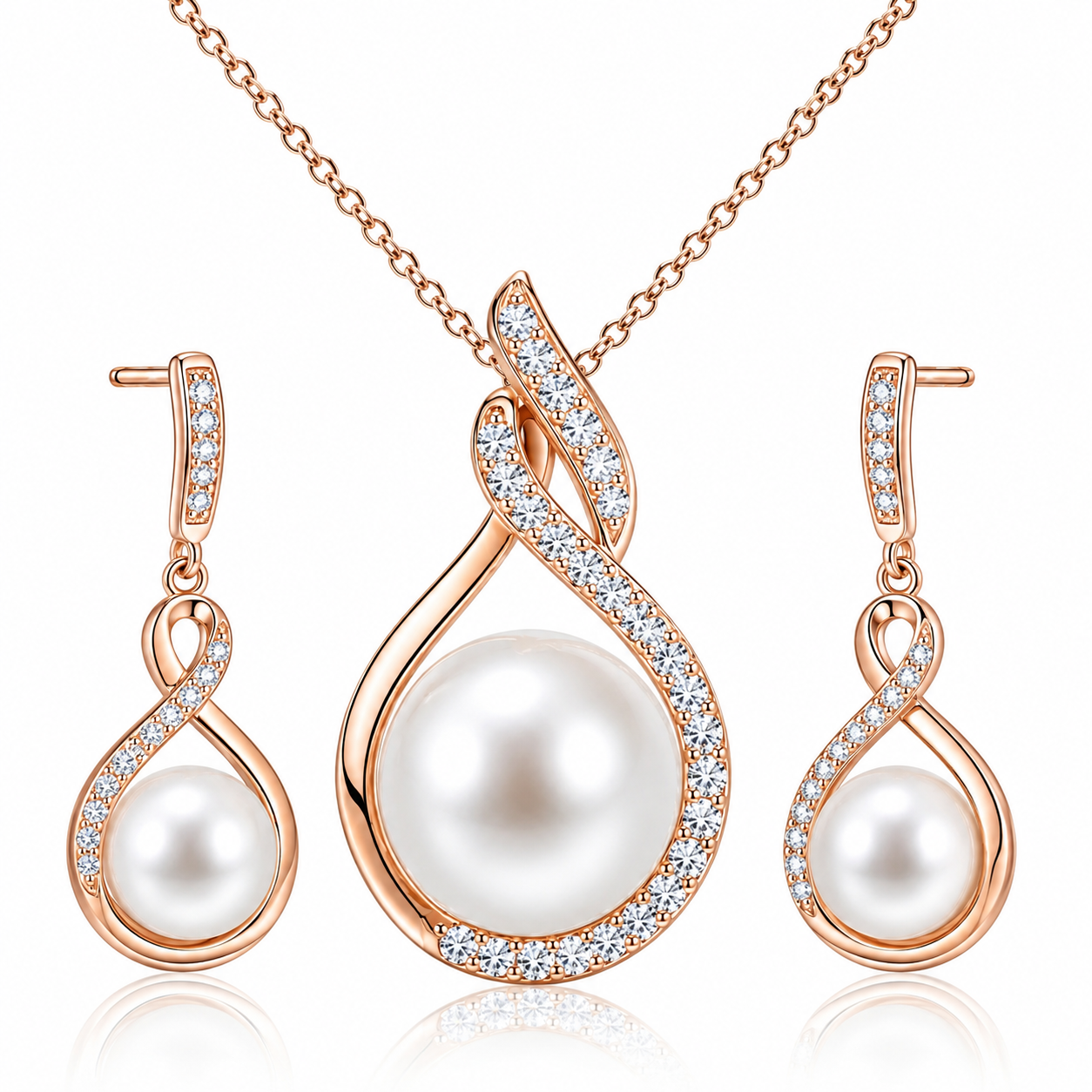 Aura Pearl & Moissanite Necklace Set in Rose Gold | Zariya