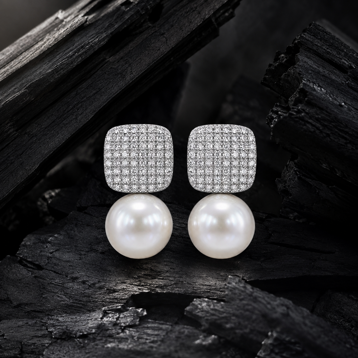 Pearl & Moissanite Diamond 925 Sterling Silver Statement Stud Earrings | Zariya Jewellery