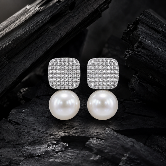 Pearl & Moissanite Diamond 925 Sterling Silver Statement Stud Earrings | Zariya Jewellery