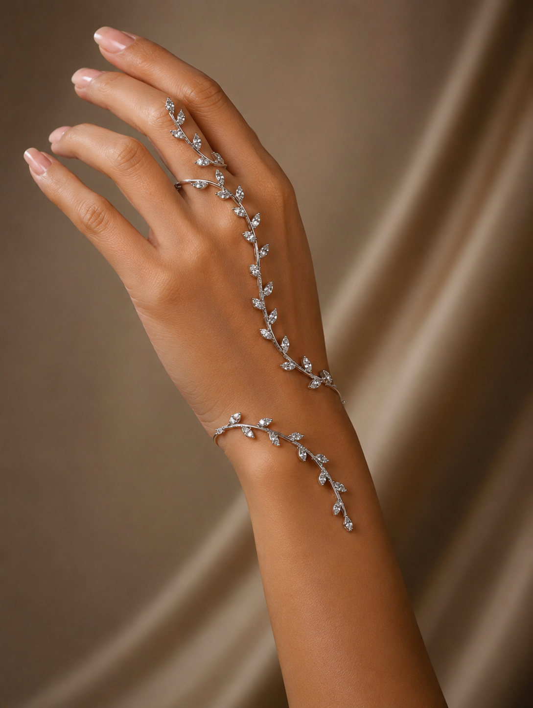 Luxe Vine Hand Harness, Diamond Hand Cuff With Ring