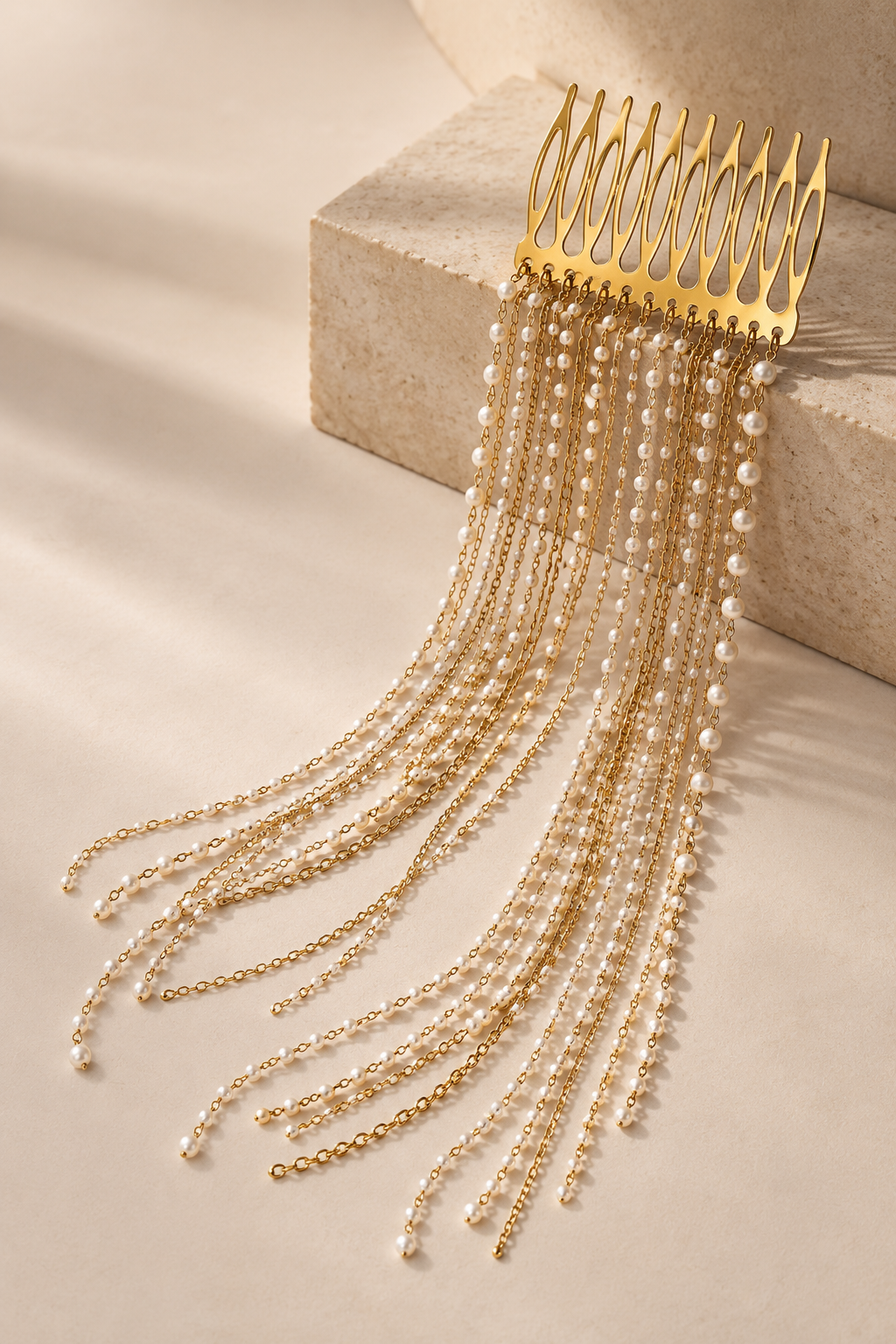 Pearl Chain Hair Comb with Gold Chains – Luxury Bridal Hair Accessory | Zariya Jewellery