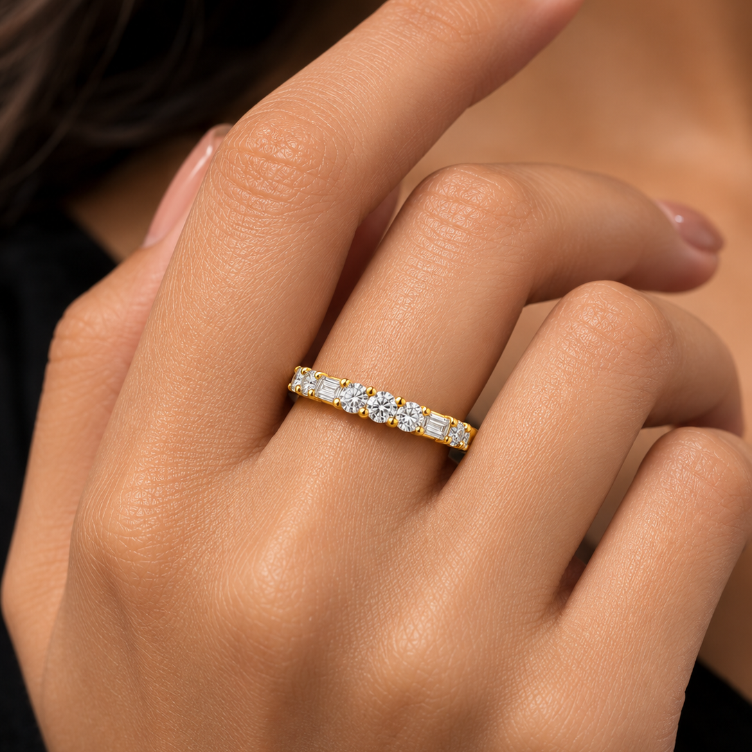 Round Baguette Moissanite Diamond Wedding Band Ring | Zariya Jewellery