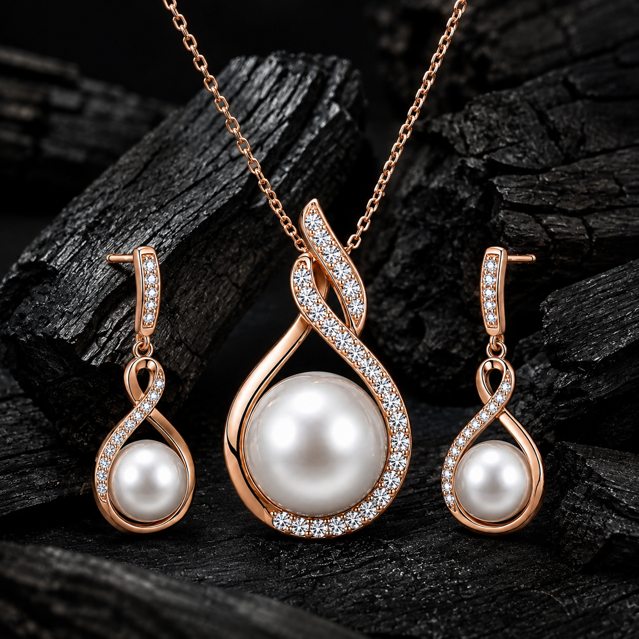 Aura Pearl & Moissanite Necklace Set in Rose Gold | Zariya