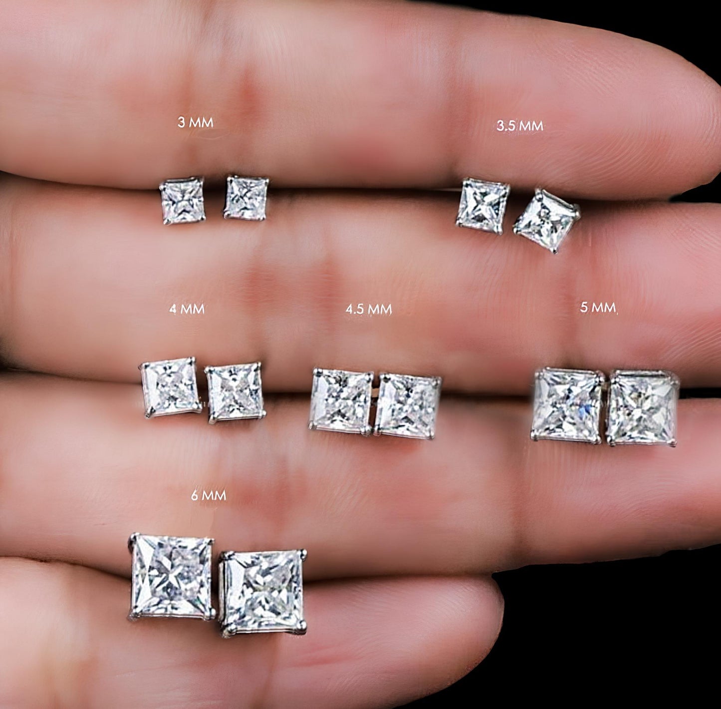 Square Diamond Earrings Studs, Princess Cut Moissanite Diamond