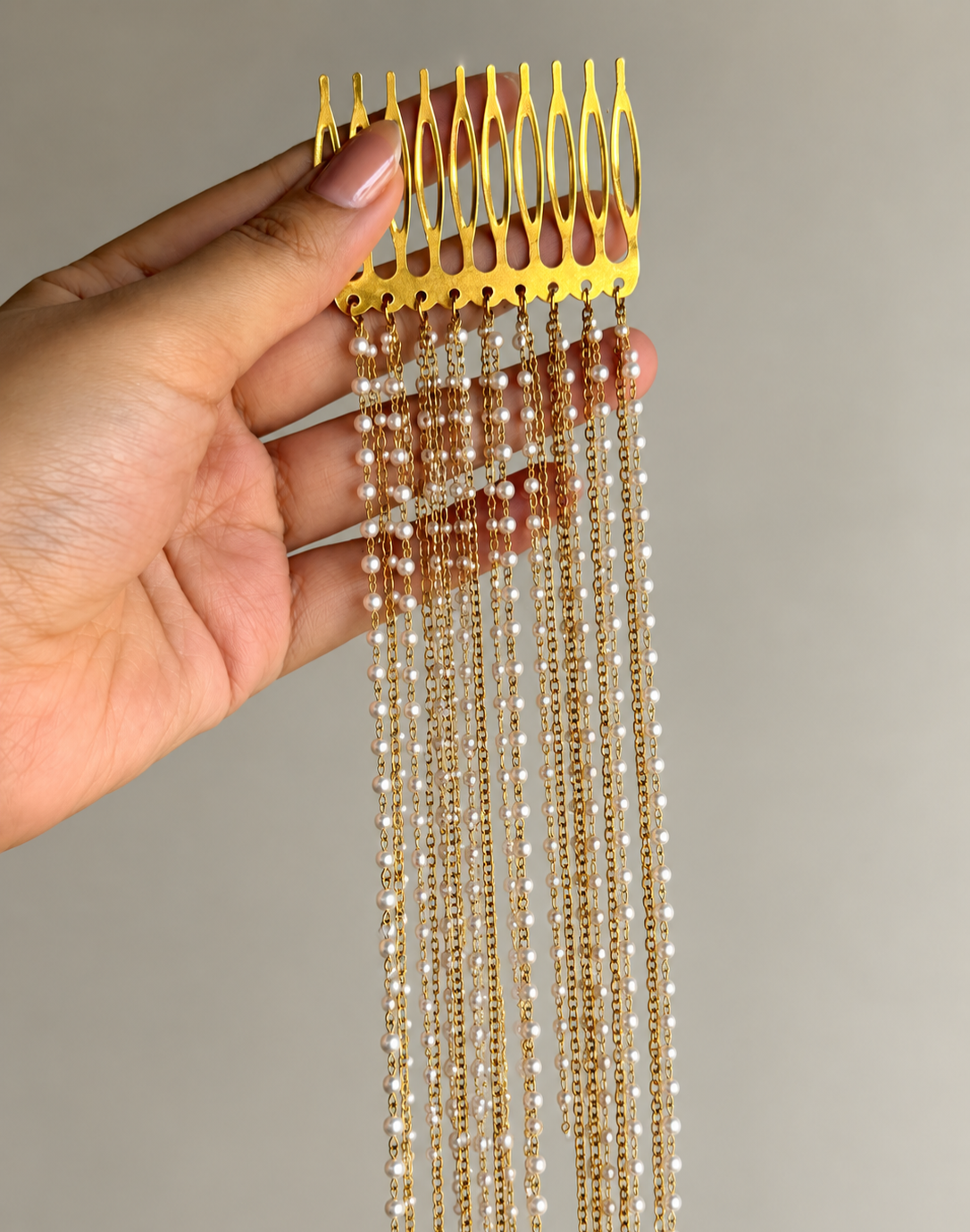 Pearl Chain Hair Comb with Gold Chains – Luxury Bridal Hair Accessory | Zariya Jewellery