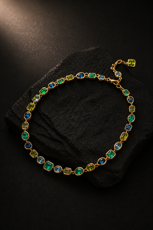 Aurora Vintage Multicolor Gemstone Statement Necklace Gold-Plated Silver | Zariya Jewellery