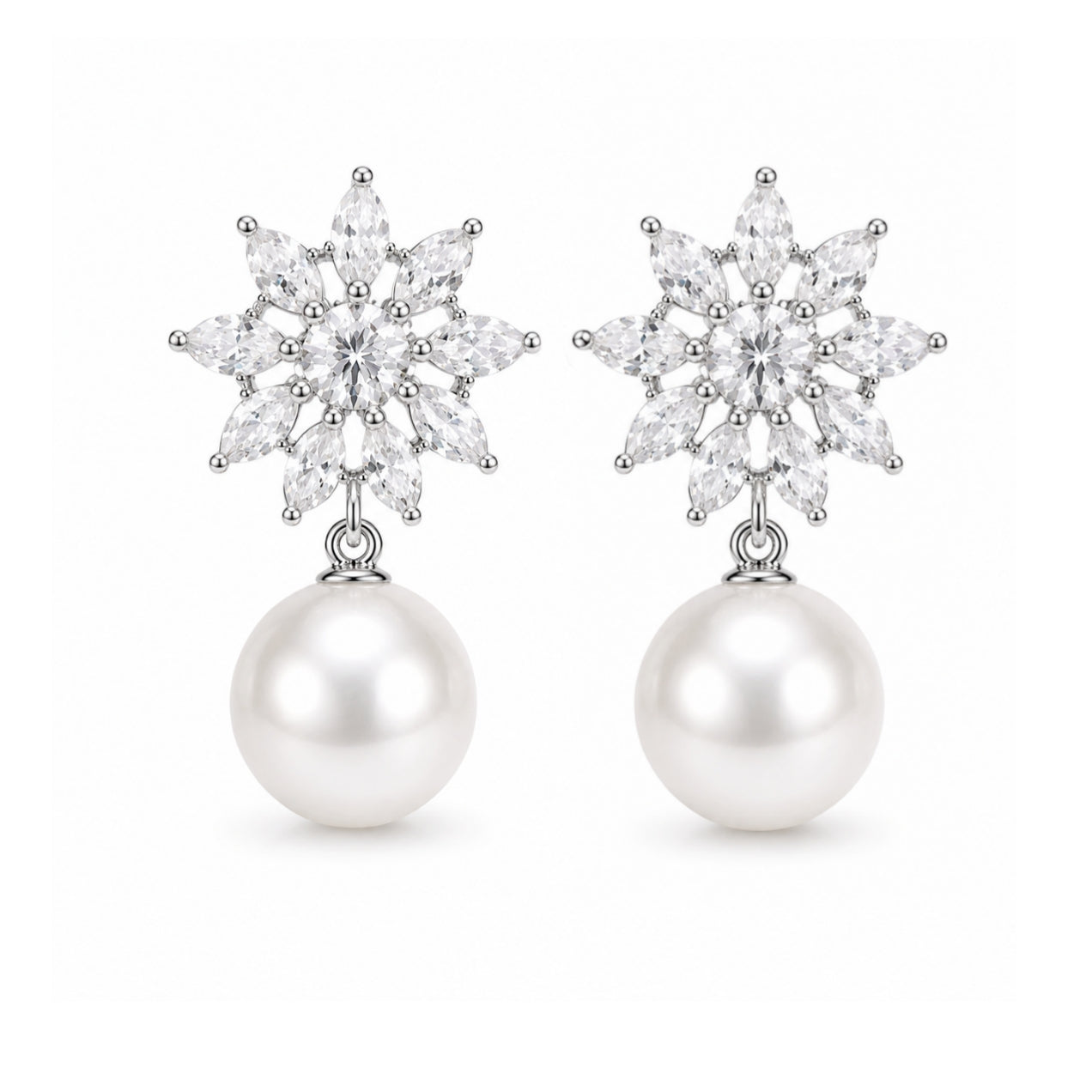 Pearl Moissanite Diamond 925 Sterling Silver Statement Stud Earrings | Zariya Jewellery